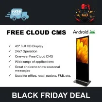 43" Floor Stand Digital Signage Display, Built-in Android, One year CMS included